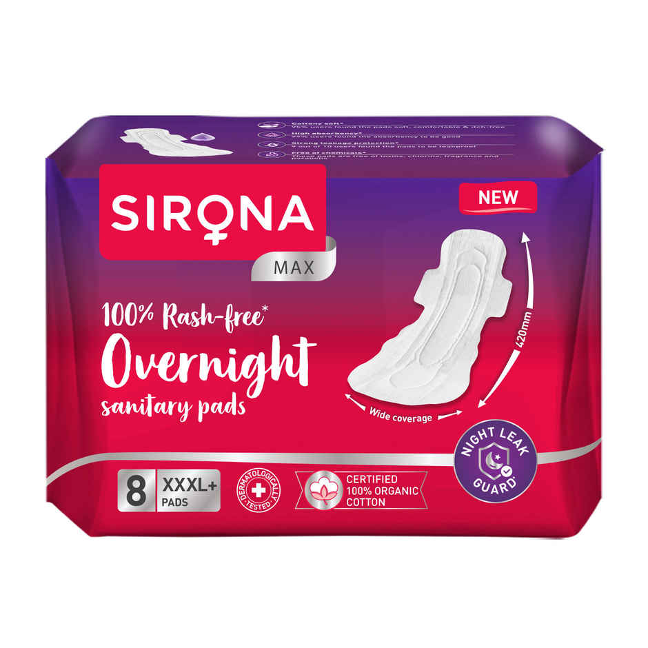 Sirona Max Over Night Sanitary Pads | XXXL+ | 8 pcs